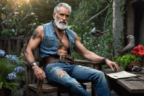 witcher,male elf,blacksmith,merle black,dane axe,gardener,man on a bench,merle,farmer in the woods,male character,silver fox,florist gayfeather,grandfather,retirement,grandpa,leonardo devinci,merchant,carpenter jeans,male poses for drawing,mechanic,Conceptual Art,Fantasy,Fantasy 34