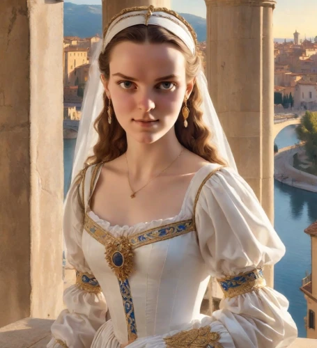 cinderella,tudor,venetia,princess sofia,girl in a historic way,renaissance,isabella,bodice,rapunzel,daisy jazz isobel ridley,hallia venezia,alhambra,portrait of a girl,elegant,white beauty,old elisabeth,musketeer,victoria,young lady,almudena,Digital Art,Classicism