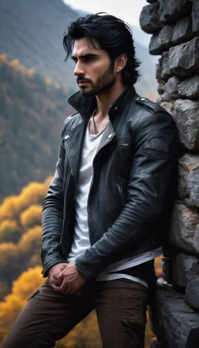 athos,wolverine,persian poet,male character,kabir,elvan,manakish,dizi,rugged,film actor,leather jacket,digital compositing,stone background,photoshop manipulation,autumn background,landscape background,male model,romantic look,handsome model,pakistani boy,Conceptual Art,Sci-Fi,Sci-Fi 12