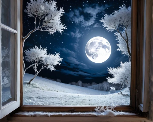 night snow,christmas snowy background,moon seeing ice,moonlit night,winter window,snow on window,winter background,winter dream,snow landscape,snow scene,christmas landscape,midnight snow,snowy landscape,snow globe,snow globes,winter magic,snowglobes,winter wonderland,moonlit,winter landscape,Illustration,Abstract Fantasy,Abstract Fantasy 14