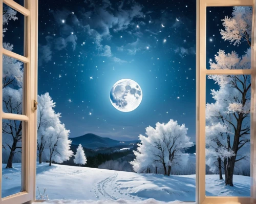 christmas snowy background,winter background,winter window,christmas landscape,snow scene,night snow,winter dream,snow globe,moon and star background,snow globes,bedroom window,snowflake background,snow landscape,snowglobes,moon seeing ice,christmasbackground,snow on window,winter magic,midnight snow,winter landscape,Unique,Design,Sticker