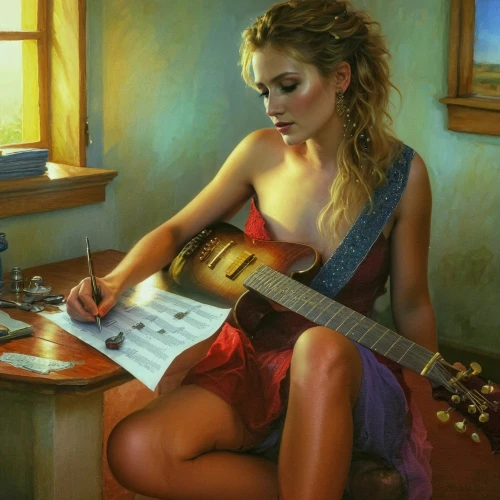 guitar,playing the guitar,guitar player,painted guitar,woman playing,concert guitar,girl at the computer,electric guitar,musician,guitarist,ukulele,girl studying,banjo player,painting technique,slide guitar,guitars,woman playing violin,serenade,stringed instrument,acoustic guitar
