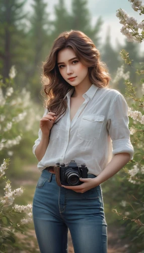 woman holding gun,a girl with a camera,girl with gun,portrait photographers,jeans background,nature photographer,photographer,landscape background,photoshop manipulation,women fashion,image manipulation,camera illustration,portrait photography,holding a gun,women clothes,camera photographer,girl in flowers,photographic background,girl picking flowers,mirrorless interchangeable-lens camera,Conceptual Art,Fantasy,Fantasy 33