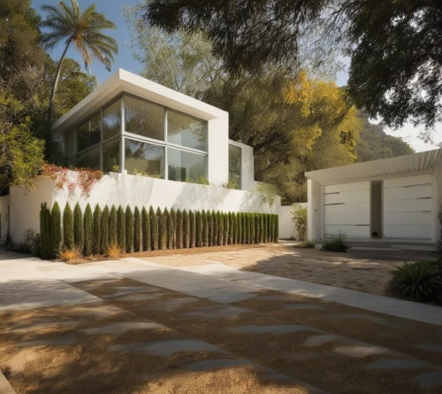 mid century house,landscape design sydney,dunes house,landscape designers sydney,modern house,garden design sydney,mid century modern,garden elevation,modern architecture,white picket fence,house shape,residential house,stucco wall,3d rendering,smart house,bendemeer estates,landscaping,cube house,luxury property,two palms,Photography,General,Realistic