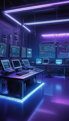 computer room,the server room,control center,control desk,sci fi surgery room,computer desk,neon human resources,cyber,cyberspace,cyberpunk,computer workstation,ufo interior,uv,ultraviolet,purple wallpaper,laboratory,modern office,computer art,working space,computer,Illustration,American Style,American Style 06