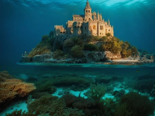 water castle,fairytale castle,house of the sea,underwater landscape,sunken church,fairy tale castle,underwater playground,ocean underwater,underwater world,underwater oasis,ghost castle,south france,gold castle,castel,castles,sea fantasy,wonders of the world,disney castle,templar castle,ice castle,Photography,Artistic Photography,Artistic Photography 01