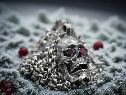 grave jewelry,diamond pendant,skull sculpture,metal pile,a drop of blood,skull with crown,hamsa,house jewelry,ring with ornament,chain mail,vanitas,death's head,memento mori,cochineal,gift of jewelry,jewlry,viking grave,rubies,broach,skull statue