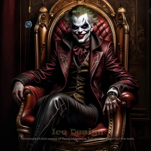 joker,ringmaster,chair png,sting,gambler,the throne,supervillain,count,creepy clown,dracula,ledger,sitting on a chair,boss,dark art,gothic portrait,cross legged,it,throne,sit,horror clown