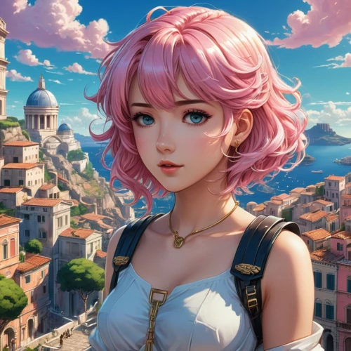 meteora,luka,camellia,pink hair,pisa,portrait background,sky rose,french digital background,cg artwork,taormina,venetian,world digital painting,venetia,nora,pink city,camellias,fantasy portrait,hallia venezia,dusk background,venezia,Conceptual Art,Fantasy,Fantasy 23