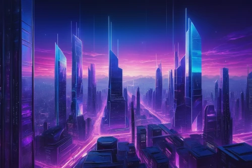 futuristic landscape,cityscape,metropolis,cyberpunk,fantasy city,futuristic,city skyline,scifi,skyscrapers,ultraviolet,dystopian,city cities,cyberspace,purple wallpaper,city blocks,vast,sky city,cities,sci - fi,sci-fi,Illustration,Realistic Fantasy,Realistic Fantasy 41