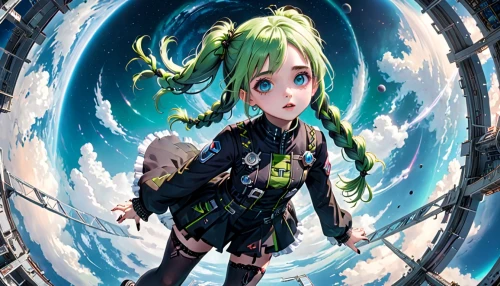 umiuchiwa,hatsune miku,green aurora,vocaloid,tsumugi kotobuki k-on,navi,aurora,miku,piko,marina,spiral background,gaia,emerald,tilia,waterglobe,aquanaut,nautilus,emerald sea,anime girl,heliosphere,Anime,Anime,General