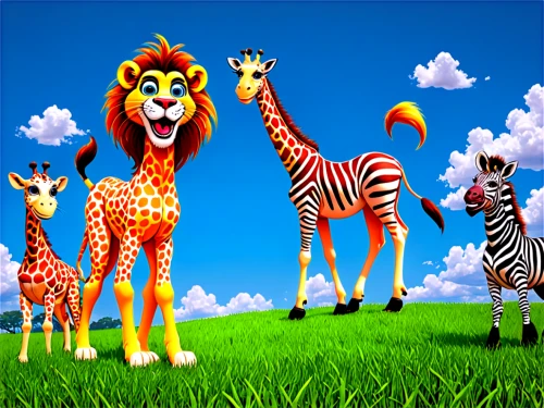 scandia animals,giraffes,children's background,forest animals,whimsical animals,giraffidae,serengeti,animal world,zebras,animated cartoon,animal zoo,cute animals,cute cartoon image,anthropomorphized animals,tropical animals,circus animal,wild animals,giraffe plush toy,cartoon video game background,exotic animals,Illustration,Realistic Fantasy,Realistic Fantasy 38