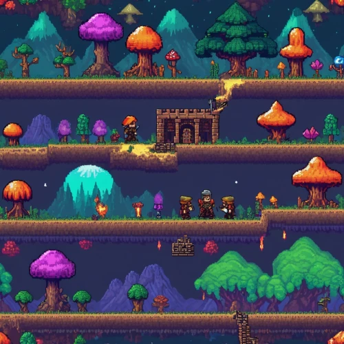 fairy village,mushroom island,mushroom landscape,fairy forest,tileable,elven forest,druid grove,forest ground,haunted forest,witch's house,forest glade,tavern,house in the forest,wishing well,the forest,fairy house,wooden mockup,cartoon forest,tileable patchwork,the forests,Unique,Pixel,Pixel 04