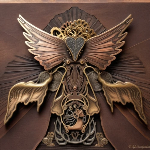 wood carving,art deco ornament,raven sculpture,atlas moth,wood art,head plate,imperial eagle,eagle head,art nouveau design,carved wood,ornamental bird,eagle vector,steampunk gears,png sculpture,owl art,caduceus,art deco,cuckoo clock,winged heart,art nouveau,Illustration,Realistic Fantasy,Realistic Fantasy 13