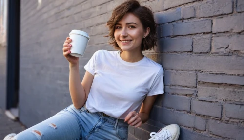 woman drinking coffee,holding cup,girl with cereal bowl,coffee cup sleeve,coffee background,girl in t-shirt,paper cups,paper cup,woman with ice-cream,frappé coffee,barista,cup,eco-friendly cups,disposable cups,coffee can,sip,drinking coffee,coffee cup,jeans background,cappuccino,Art,Classical Oil Painting,Classical Oil Painting 24