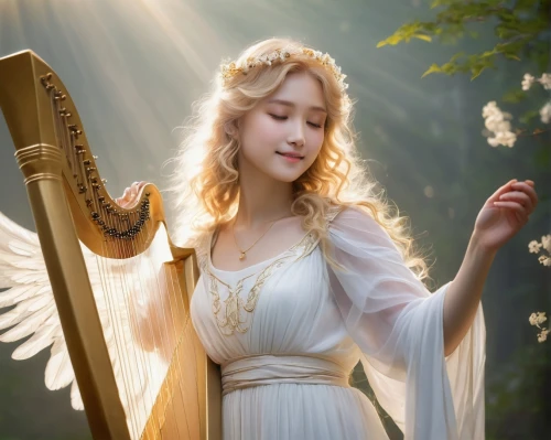 angel playing the harp,vintage angel,angel wings,angel,baroque angel,angel wing,angel girl,angelic,harp player,love angel,angels,music fantasy,crying angel,angelology,angel's trumpet,fairy,dove of peace,harp,guardian angel,faerie,Illustration,Japanese style,Japanese Style 12
