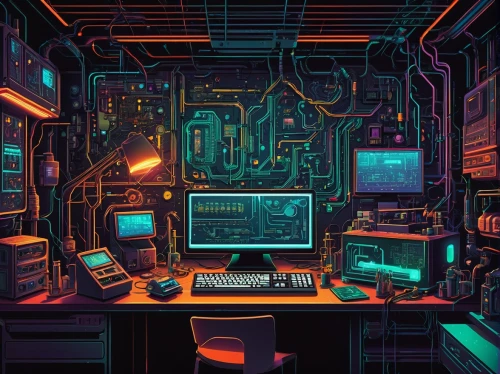 computer room,computer,cyberpunk,cyber,computer desk,ufo interior,computer art,cyberspace,computer workstation,the server room,computer system,trip computer,electronics,retro background,working space,laboratory,computer terminal,computer game,scifi,study room,Art,Artistic Painting,Artistic Painting 08