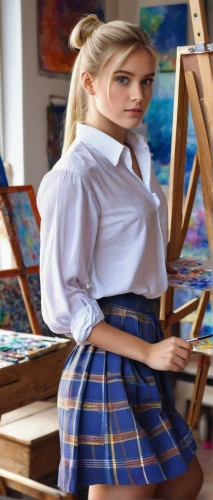 school skirt,schoolgirl,school uniform,pencil skirt,girl studying,blonde on the chair,school clothes,art model,school benches,art academy,sitting on a chair,private school,girl sitting,school desk,girl at the computer,tartan,tartan background,athens art school,painting technique,chair png,Photography,Fashion Photography,Fashion Photography 10