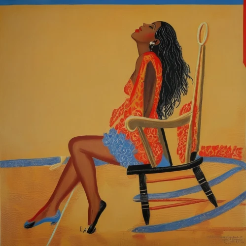 woman sitting,khokhloma painting,girl sitting,african woman,woman at cafe,woman drinking coffee,woman with ice-cream,deckchair,african american woman,in seated position,woman on bed,woman playing,deck chair,broncefigur,black woman,woman thinking,chaise,african art,beach chair,woman eating apple,Illustration,Realistic Fantasy,Realistic Fantasy 21