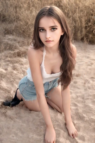 sand,beach background,desert background,girl on the dune,cave girl,beautiful young woman,girl in overalls,countrygirl,singing sand,teen,playing in the sand,beach grass,image editing,sand fox,daisy 1,daisy 2,pale,female model,head stuck in the sand,dry lake,Photography,Realistic