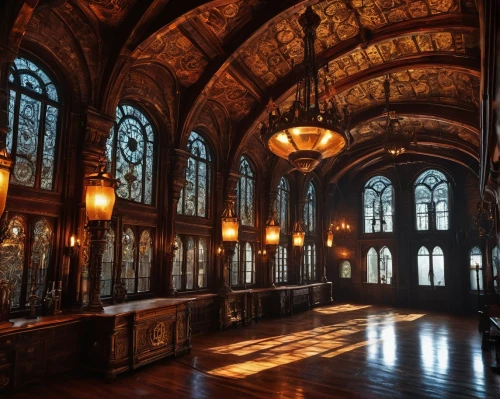 hogwarts,ornate room,boston public library,ballroom,stained glass windows,gothic architecture,hall of the fallen,dandelion hall,billiard room,reading room,lecture hall,hall,entrance hall,empty interior,sanctuary,art nouveau,empty hall,medieval architecture,wade rooms,treasure hall,Illustration,Abstract Fantasy,Abstract Fantasy 08