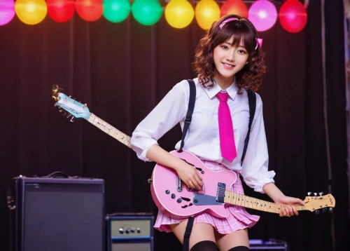 japanese idol,telecaster,kawaii girl,electric guitar,concert guitar,anime japanese clothing,guitar player,guitarist,bass guitar,epiphone,guitar,playing the guitar,japanese kawaii,miku maekawa,squier,mado,electric bass,guitar accessory,guitor,lead guitarist,Illustration,Realistic Fantasy,Realistic Fantasy 45