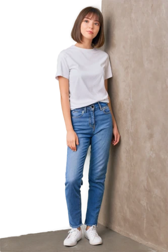 girl on a white background,menswear for women,jeans background,long-sleeved t-shirt,women's clothing,jeans pattern,isolated t-shirt,women clothes,product photos,girl in t-shirt,portrait background,tshirt,colorpoint shorthair,high waist jeans,denim background,uniqlo,cotton top,female model,one-piece garment,ladies clothes,Illustration,Paper based,Paper Based 17