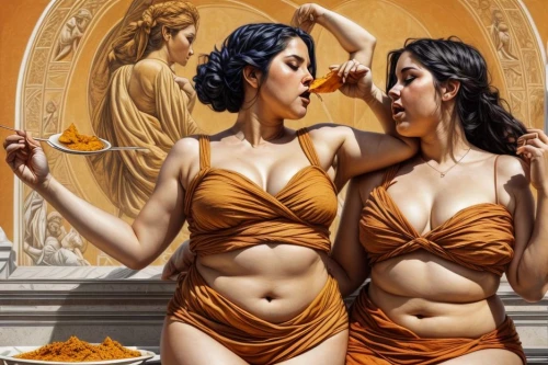 orange robes,the three graces,orange slices,la nascita di venere,mirror image,oranges,orange,orientalism,aperol,appetite,pieces of orange,venus,orange jasmines,tangerines,greek mythology,oranges half,woman holding pie,diet icon,gluttony,tantra