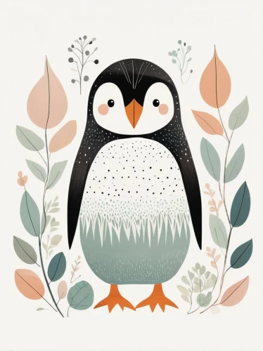 bird illustration,flower and bird illustration,fairy penguin,sparrow owl,whimsical animals,magpie,magpie lark,king penguin,penguin,chickadee,winter animals,owl pattern,magellanic penguin,young penguin,little owl,puffin,chestnut-backed chickadee,small owl,sparrow hawk,garden bird,Illustration,Vector,Vector 13