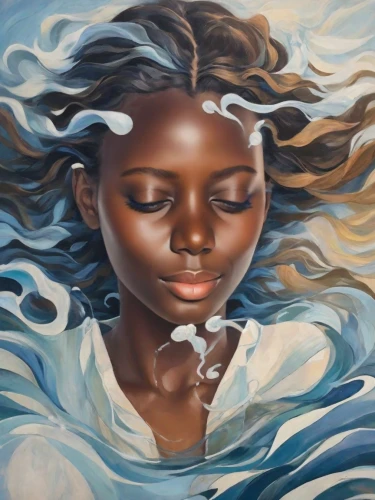 oil painting on canvas,oil on canvas,water nymph,flowing water,oil painting,water waves,the wind from the sea,flowing,the sea maid,water pearls,mystical portrait of a girl,wind wave,aquarius,ocean waves,water rose,water flow,mother earth,art painting,water flowing,watery heart,Digital Art,Impressionism