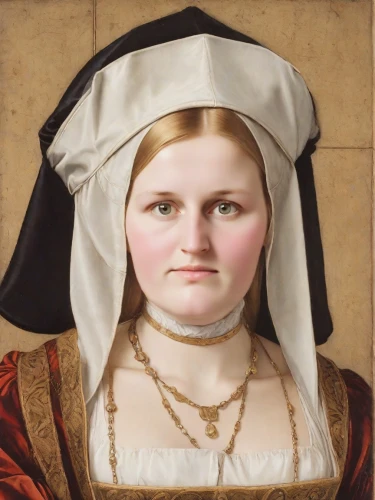 portrait of christi,bouguereau,holbein,portrait of a girl,gothic portrait,tudor,cepora judith,portrait of a woman,mona lisa,the mona lisa,girl with a pearl earring,woman holding pie,bougereau,aubrietien,girl in a historic way,the magdalene,bornholmer margeriten,mary-gold,saint therese of lisieux,woman's face,Digital Art,Comic