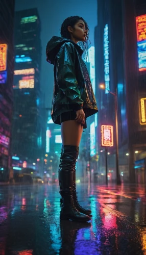 cyberpunk,walking in the rain,tokyo,in the rain,shinjuku,tokyo city,taipei,hk,rainy,shanghai,hong kong,dystopian,heavy rain,tokyo ¡¡,vapor,futuristic,shibuya,pedestrian,raindops,osaka,Illustration,Paper based,Paper Based 08