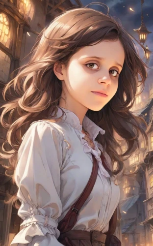 little girl in wind,mystical portrait of a girl,the little girl,fairy tale character,girl in a historic way,alice,fantasy portrait,children's background,eglantine,children's fairy tale,child girl,joan of arc,the girl in nightie,cinnamon girl,rapunzel,child portrait,a collection of short stories for children,fantasy picture,the girl's face,jessamine,Digital Art,Anime