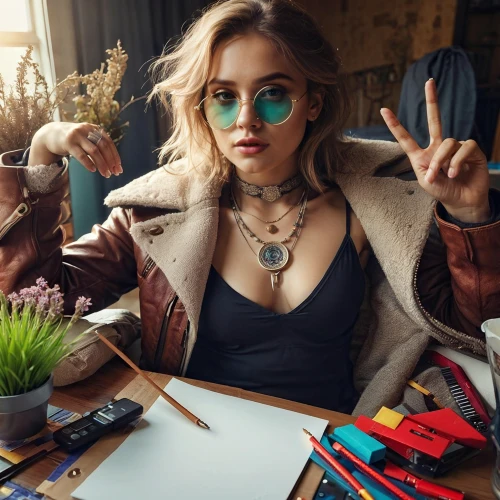 art model,women's accessories,silver framed glasses,sunglasses,table artist,with glasses,boho art,color glasses,boho,stitch frames,ski glasses,writing accessories,jewelry,women fashion,denim jacket,glasses,artist portrait,girl studying,tattoo girl,lace round frames