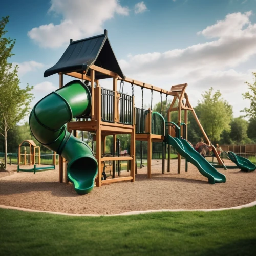 outdoor play equipment,playground slide,children's playground,play area,playground,play yard,playset,adventure playground,child in park,play tower,swing set,3d rendering,children's playhouse,wood chips,park,urban park,the park,climbing garden,empty swing,children play,Photography,General,Cinematic