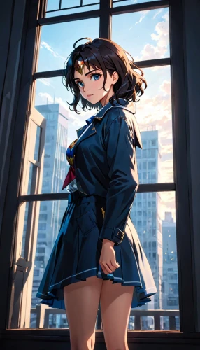 kantai collection sailor,euphonium,sailor,kotobukiya,navy suit,honolulu,anime japanese clothing,gunkanjima,erika,navy,delta sailor,jacket,ganai,mako,kantai,parka,kayano,dark blue sky,osaka,light cruiser,Anime,Anime,Realistic