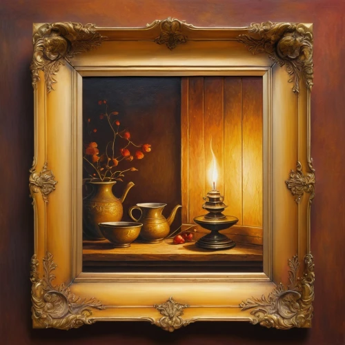 copper frame,golden frame,art nouveau frame,gold frame,golden pot,autumn still life,wood frame,art nouveau frames,decorative frame,framed paper,round autumn frame,wooden frame,still-life,espresso,autumn frame,vase,golden candlestick,still life,oil lamp,snowy still-life,Illustration,Realistic Fantasy,Realistic Fantasy 04