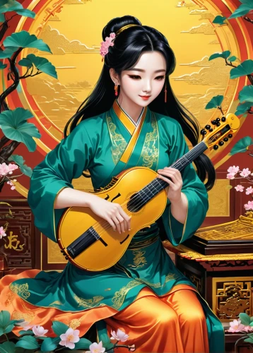 traditional chinese musical instruments,traditional korean musical instruments,classical guitar,chinese art,oriental painting,shamisen,woman playing violin,bowed string instrument,stringed bowed instrument,violin woman,stringed instrument,traditional japanese musical instruments,bamboo flute,string instrument,traditional vietnamese musical instruments,korean culture,folk music,string instruments,dulcimer,mandolin,Unique,Design,Sticker