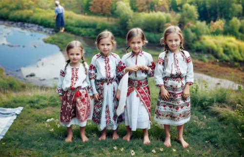 happy children playing in the forest,folk costumes,children girls,little girls walking,nomadic children,little girls,vintage children,little angels,the night of kupala,photos of children,little girl dresses,folk costume,photographing children,pictures of the children,girl picking apples,blessing of children,birch family,traditional costume,russian folk style,russian traditions,Photography,Documentary Photography,Documentary Photography 10