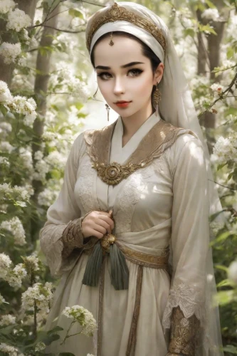 hanbok,white rose snow queen,linden blossom,shuanghuan noble,bridal clothing,oriental princess,suit of the snow maiden,geisha,white blossom,ao dai,girl in a historic way,white lady,bridal,jane austen,geisha girl,miss circassian,dead bride,bridal dress,folk costume,victorian lady