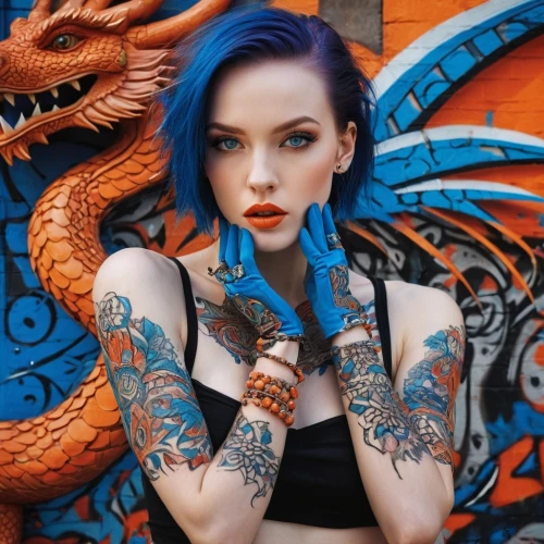 tattoo girl,tattooed,tattoos,with tattoo,blue snake,tattoo artist,teal and orange,greta oto,teal blue asia,tattoo expo,dragon li,vada,bodypaint,oriental girl,drexel,charizard,blue hair,ojos azules,punk,scorpio,Photography,General,Commercial