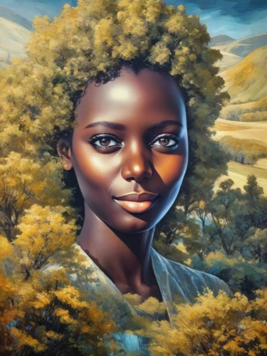 oil painting on canvas,oil on canvas,african woman,oil painting,khokhloma painting,girl with tree,african american woman,painting technique,world digital painting,portrait of a girl,mystical portrait of a girl,girl portrait,african art,african,afro-american,rwanda,indigenous painting,african-american,nigeria woman,oil paint