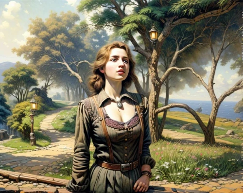 girl with tree,fantasy picture,fantasy art,woman walking,fantasy portrait,the enchantress,lilian gish - female,fantasy woman,woman with ice-cream,women's novels,elizabeth nesbit,girl in the garden,artemisia,girl on the river,heroic fantasy,croft,woman thinking,david bates,the wanderer,young woman