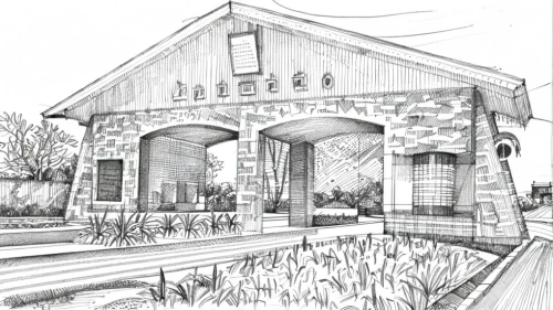 railroad station,gristmill,freight depot,train depot,house drawing,toll house,coloring page,locomotive shed,general store,farm gate,old railway station,rathauskeller,brewery,covered bridge,sugar house,grain plant,hand-drawn illustration,locomotive roundhouse,clay house,dutch mill,Design Sketch,Design Sketch,Fine Line Art
