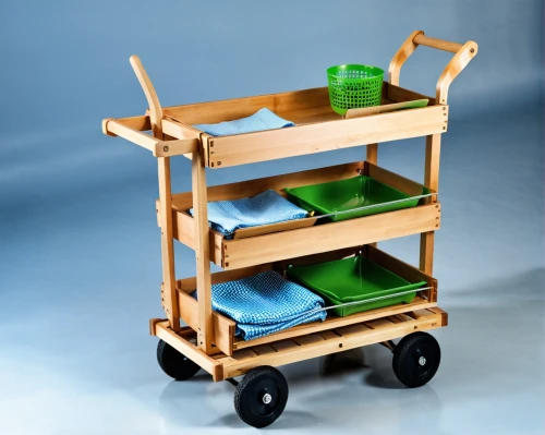 dolly cart,kitchen cart,blue pushcart,wooden cart,luggage cart,cart with products,folding table,vegetable crate,straw cart,wooden wagon,handcart,automotive carrying rack,gepaecktrolley,straw carts,vending cart,fruit car,toy vehicle,push cart,pallet transporter,cart of apples