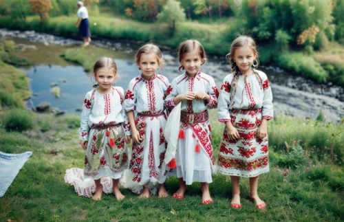 folk costumes,traditional costume,folk costume,vintage children,1967,children girls,karelian hot pot,color image,1965,little girls,lubitel 2,1971,nomadic children,russian traditions,vintage girls,russian folk style,flåm,happy children playing in the forest,1950s,1960's,Photography,Documentary Photography,Documentary Photography 10