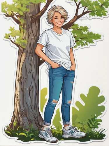 girl with tree,arborist,pam trees,girl in t-shirt,slippery elm,birch tree illustration,heidi country,lyme disease,the girl next to the tree,silver maple,kids illustration,hokka tree,girl with speech bubble,farmer in the woods,hiker,camera illustration,cancer illustration,digital illustration,on a transparent background,tilia,Unique,Design,Sticker