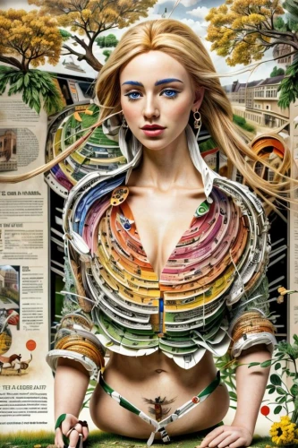 blonde woman reading a newspaper,fantasy art,permaculture,digital scrapbooking,woman of straw,image manipulation,advertising campaigns,river of life project,computer graphics,graphics software,shamanism,amazonian oils,photoshop manipulation,fantasy woman,photomontage,biblical narrative characters,fractals art,basket weaving,bodypainting,jigsaw puzzle