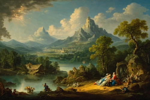 mountain scene,robert duncanson,mountain landscape,the landscape of the mountains,mountainous landscape,river landscape,panoramic landscape,landscape,landscape background,landscape with sea,an island far away landscape,coastal landscape,frederic church,high landscape,hunting scene,forest landscape,rococo,berchtesgadener land,fantasy landscape,fjord,Art,Classical Oil Painting,Classical Oil Painting 36