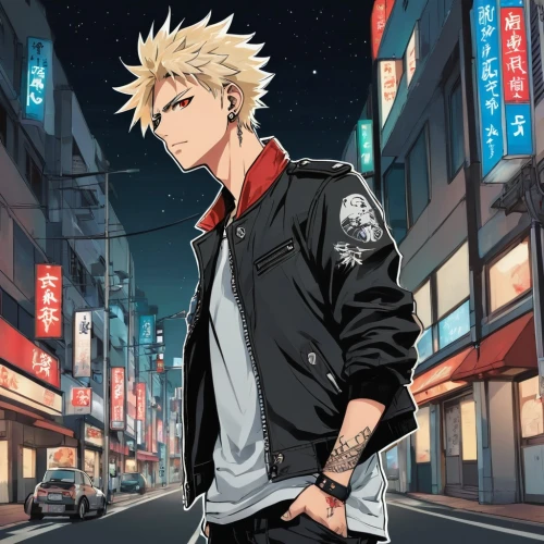 anime japanese clothing,kanji,kado,nikko,anime boy,stylish boy,cool blonde,boruto,ren,jacket,dusk background,yukio,tokyo city,sensei,naruto,anime cartoon,portrait background,would a background,cg artwork,gangstar,Illustration,Japanese style,Japanese Style 06